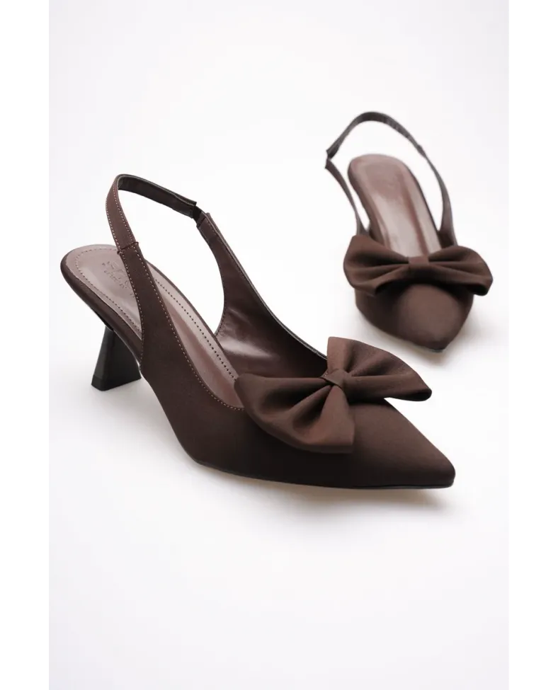 Acı Kahve Fiyonklu Kitten Topuklu Slingback Kadın Ayakkabı TR08MS24C