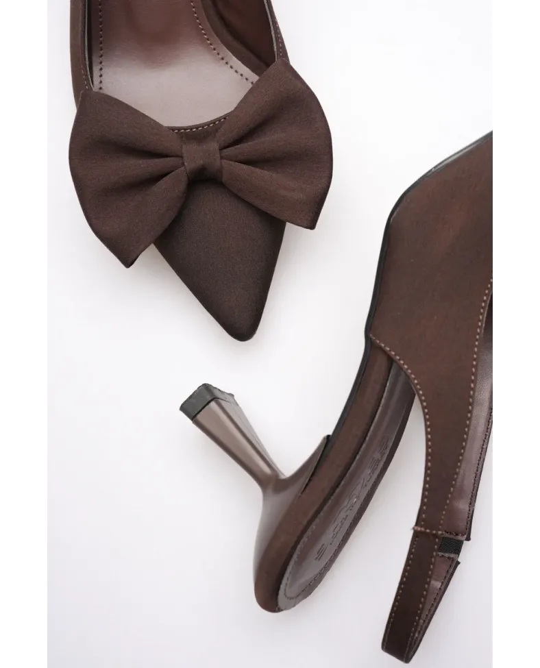 Acı Kahve Fiyonklu Kitten Topuklu Slingback Kadın Ayakkabı TR08MS24C