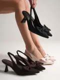 Acı Kahve Fiyonklu Kitten Topuklu Slingback Kadın Ayakkabı TR08MS24C