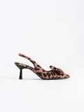 Leopar Fiyonklu Kitten Topuklu Slingback Kadın Ayakkabı TR08MS24D