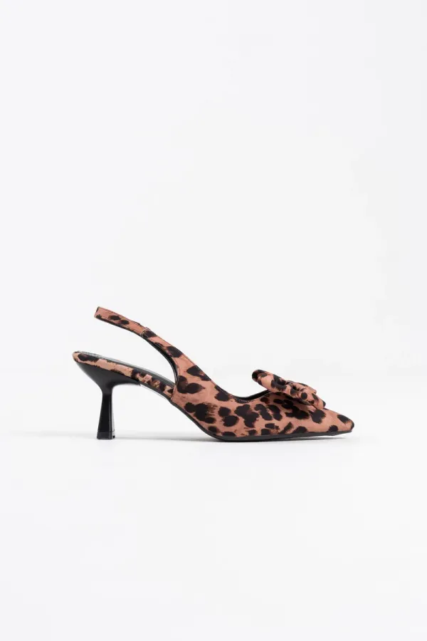 Leopar Fiyonklu Kitten Topuklu Slingback Kadın Ayakkabı TR08MS24D