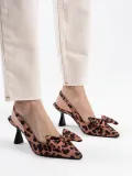 Leopar Fiyonklu Kitten Topuklu Slingback Kadın Ayakkabı TR08MS24D