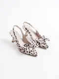 Bej Leopar Fiyonklu Kitten Topuklu Slingback Kadın Ayakkabı TR08MS24E