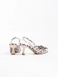 Bej Leopar Fiyonklu Kitten Topuklu Slingback Kadın Ayakkabı TR08MS24E