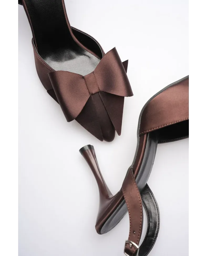 Kadın Acı Kahve Fiyonklu Saten  Topuklu Ayakkabı TR40MS01C