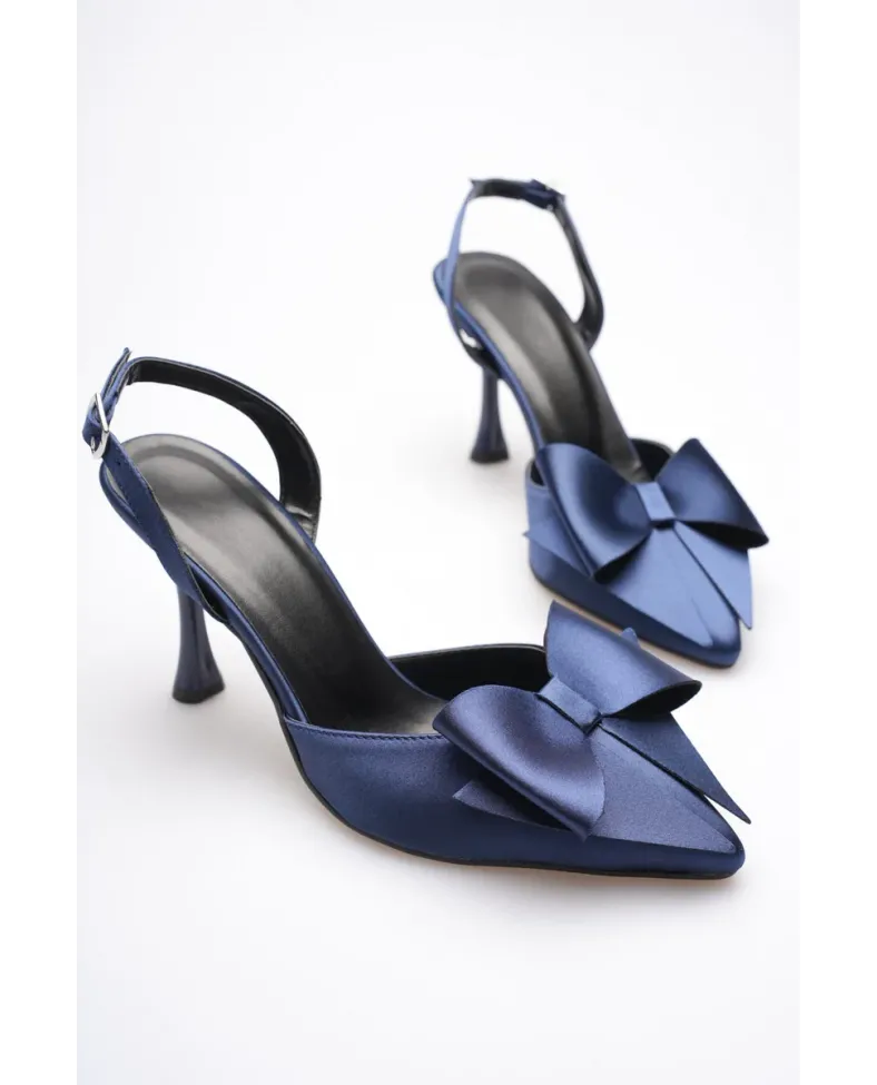 Kadın Lacivert Fiyonklu Saten Topuklu Ayakkabı TR40MS01E