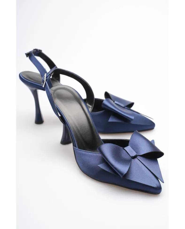 Kadın Lacivert Fiyonklu Saten Topuklu Ayakkabı TR40MS01E