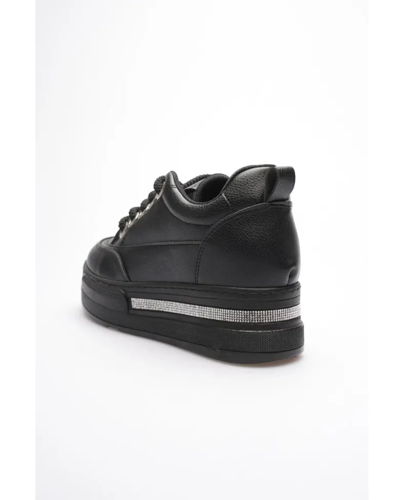 Kadın Siyah Tabanlı Siyah Gizli Topuklu Sneaker TR04MS01D