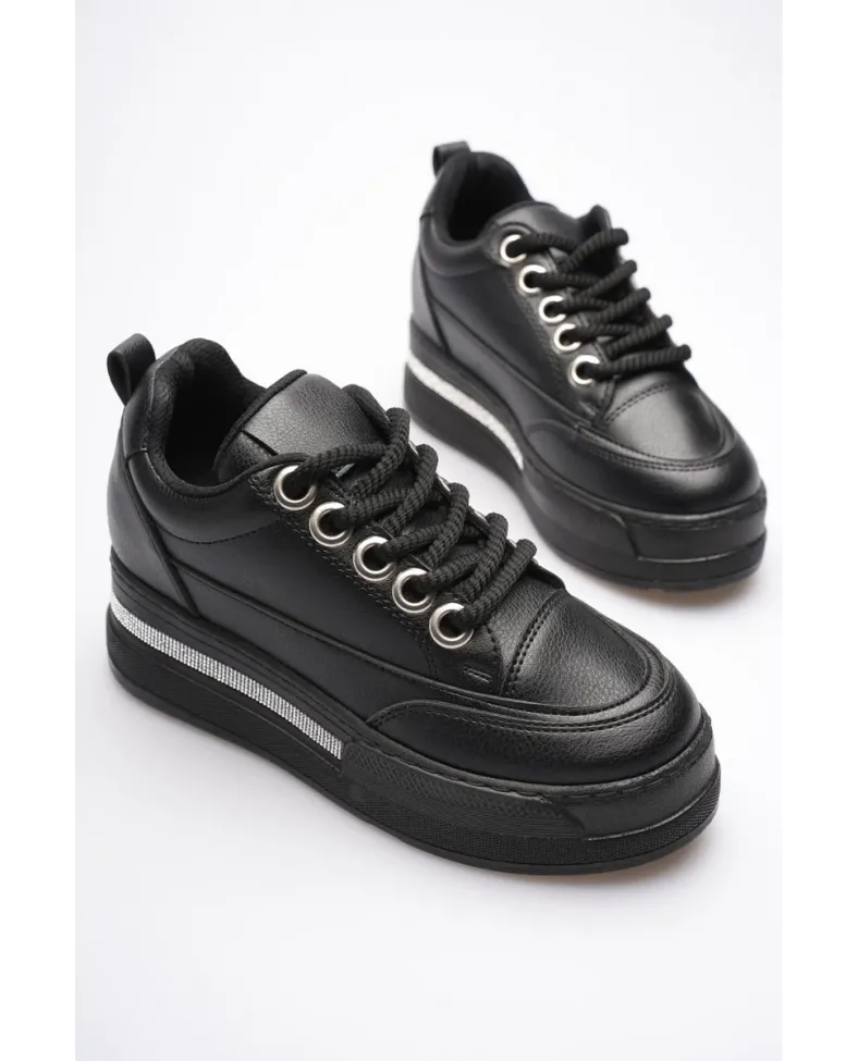 Kadın Siyah Tabanlı Siyah Gizli Topuklu Sneaker TR04MS01D