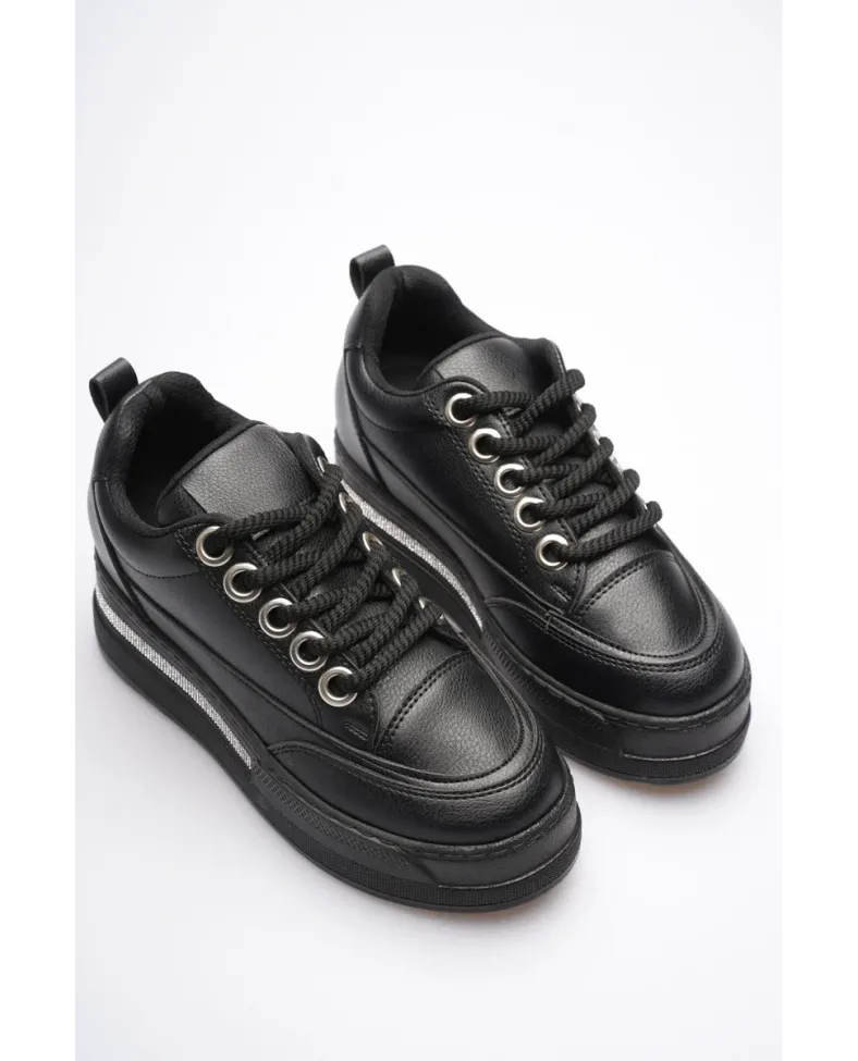 Kadın Siyah Tabanlı Siyah Gizli Topuklu Sneaker TR04MS01D