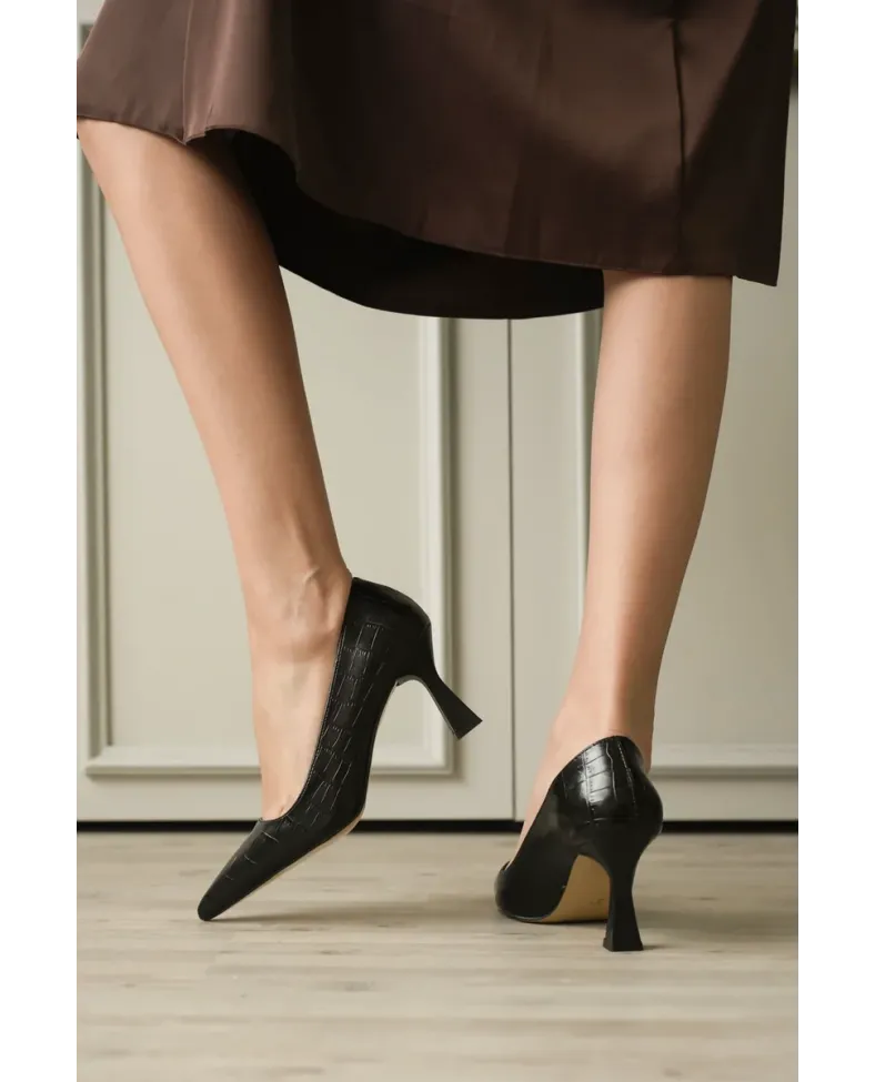 Siyah Kroko Topuklu Kadın Stiletto TR20MS02F