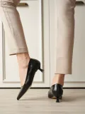 Kadın Siyah Kırışık Rugan Kısa Topuklu Stiletto Ayakkabı TR20MS03C
