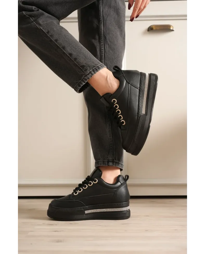 Kadın Siyah Tabanlı Siyah Gizli Topuklu Sneaker TR04MS01D