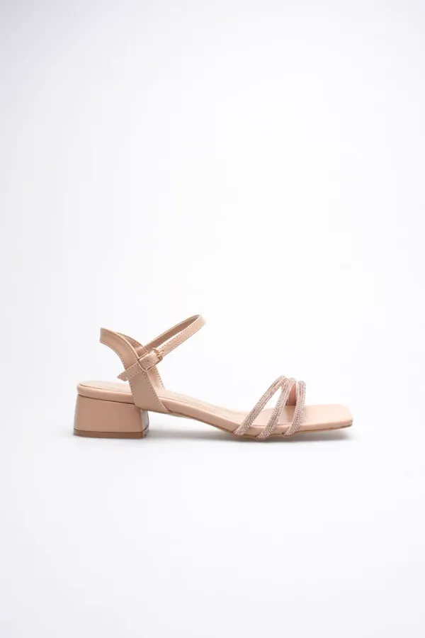 Kadın Nude Taşlı Kalın Topuklu Sandalet TR20MY26D