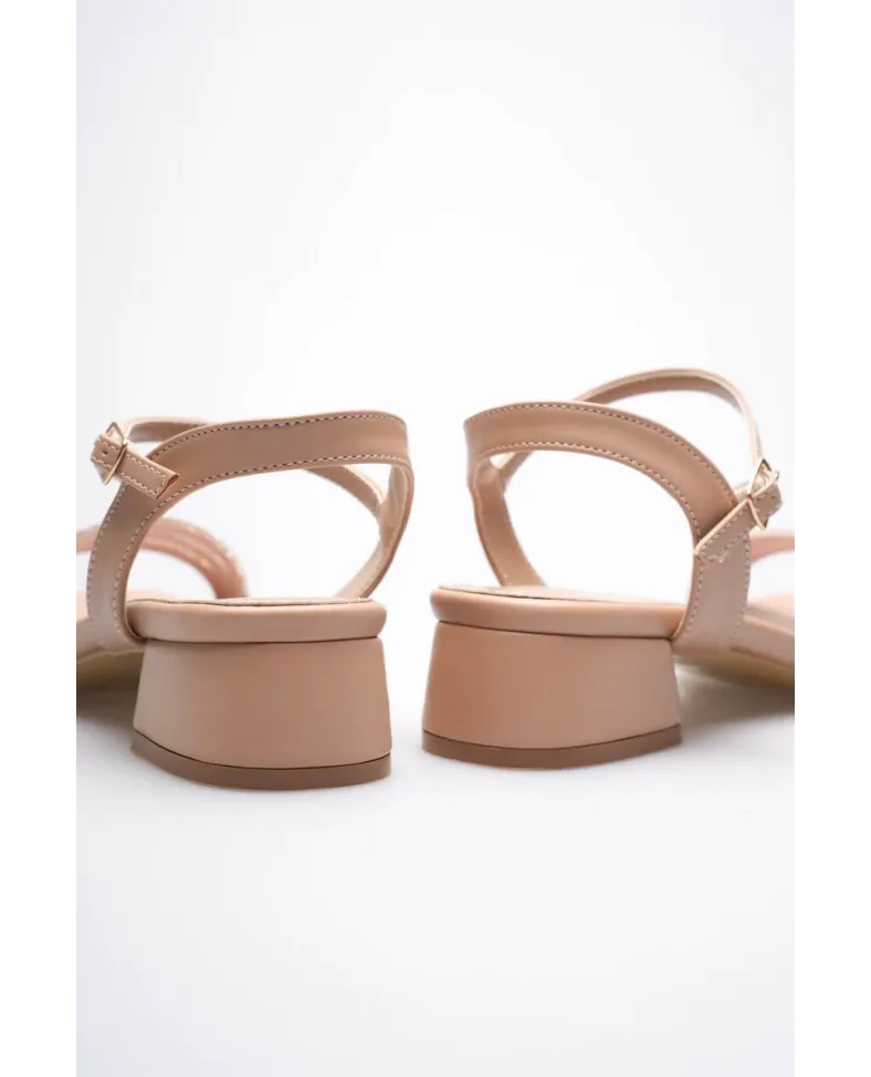 Kadın Nude Taşlı Kalın Topuklu Sandalet TR20MY26D