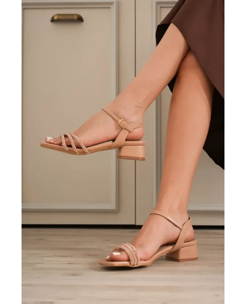 Kadın Nude Taşlı Kalın Topuklu Sandalet TR20MY26D