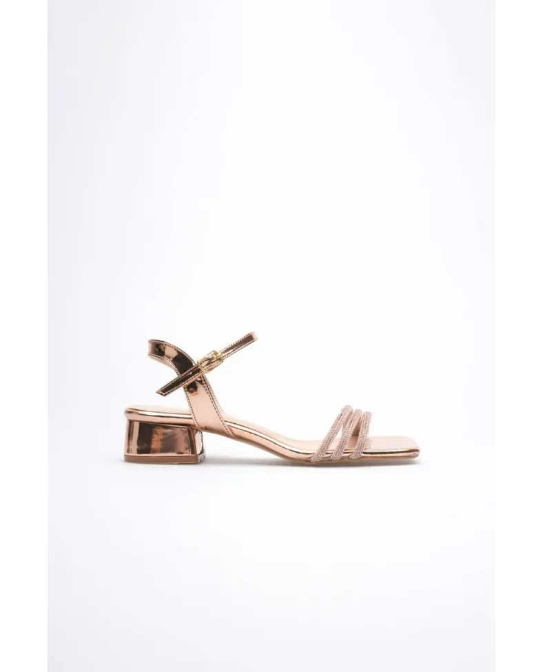 Kadın Rose Gold Taşlı Kalın Topuklu Sandalet TR20MY26F