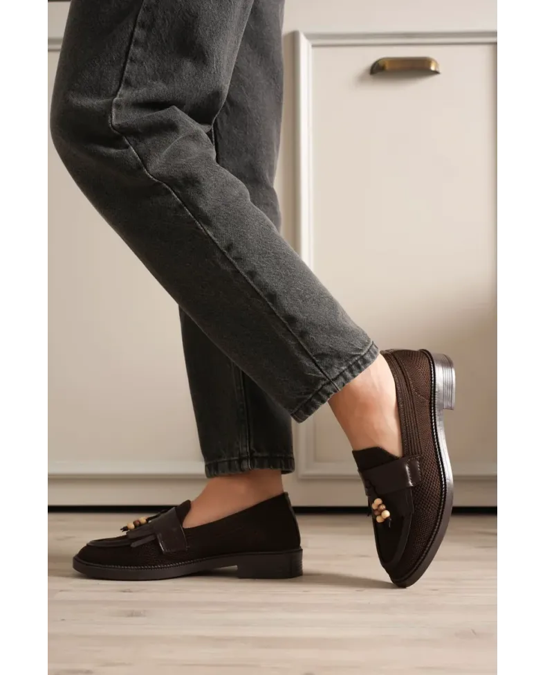 Kadın Acı Kahve Püsküllü Günlük Ayakkabı TR30MS01C