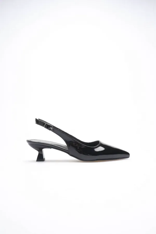 Kadın Siyah Rugan Kısa Topuklu Ayakkabı TR20MS04E