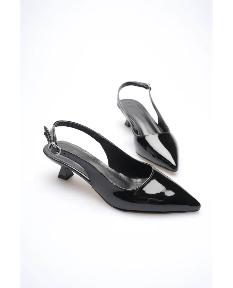 Kadın Siyah Rugan Kısa Topuklu Ayakkabı TR20MS04E