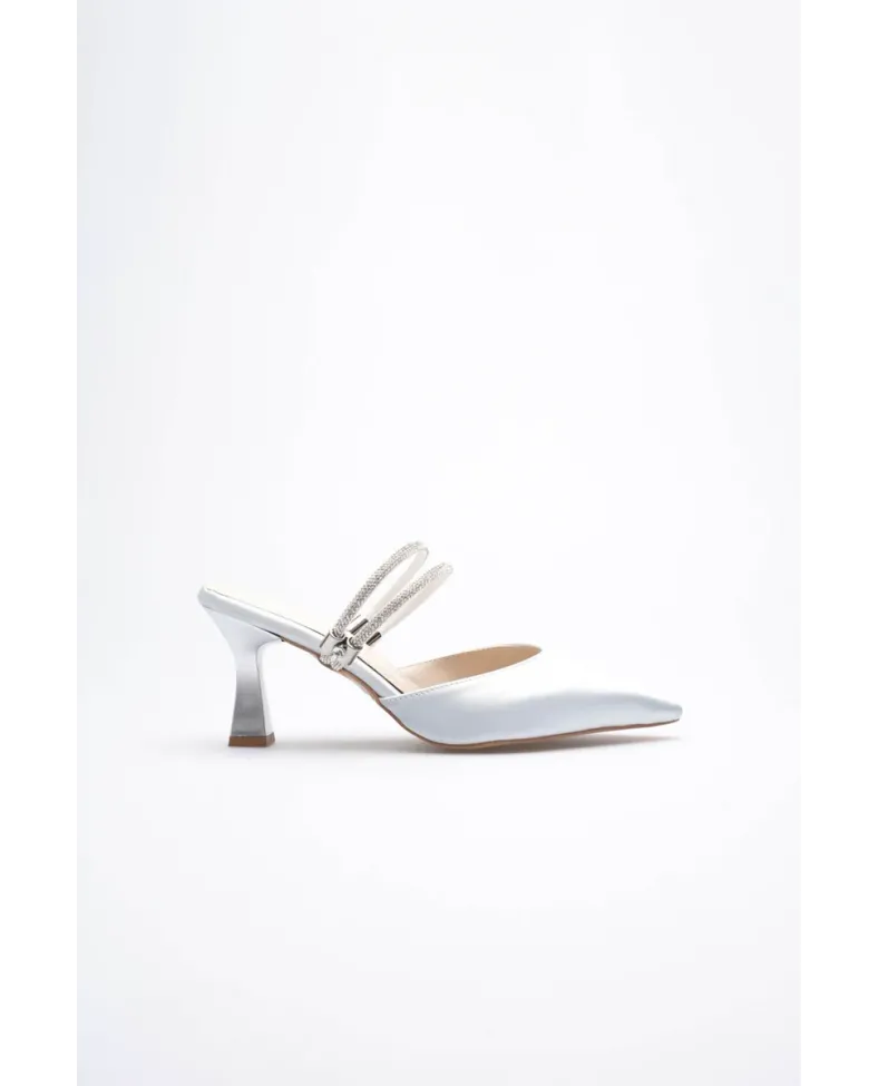 Kadın Taşlı Gri Saten Topuklu Ayakkabı TR12MS04C