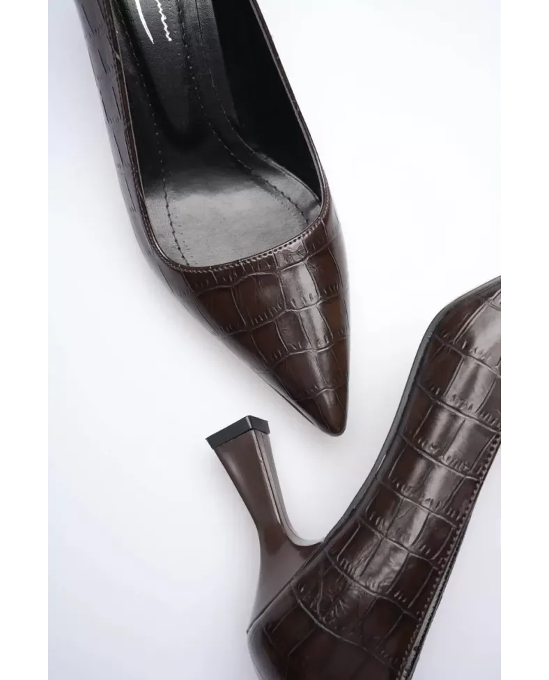 Acı Kahve Kroko Topuklu Kadın Stiletto TR20MS02G