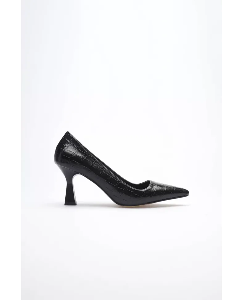 Siyah Kroko Topuklu Kadın Stiletto TR20MS02F