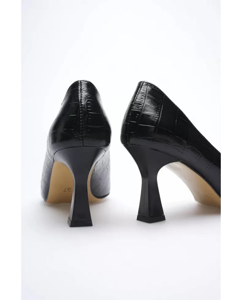 Siyah Kroko Topuklu Kadın Stiletto TR20MS02F