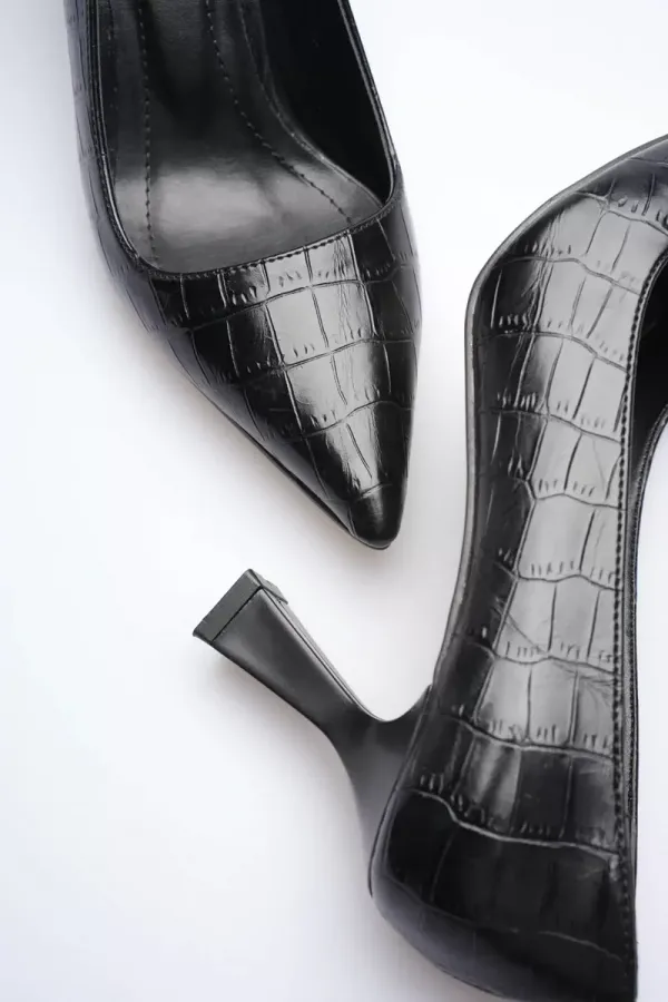 Siyah Kroko Topuklu Kadın Stiletto TR20MS02F