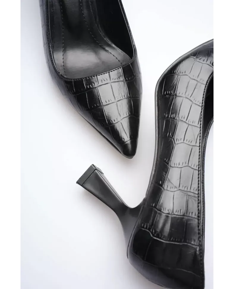 Siyah Kroko Topuklu Kadın Stiletto TR20MS02F