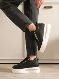 Kadın 8cm Boy Uzatan Gizli Topuklu Siyah Spor Ayakkabı TR04MS01A