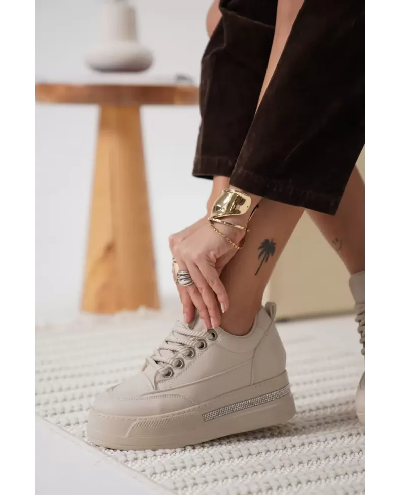Kadın Bej Gizli Topuklu Sneaker TR04MS01C