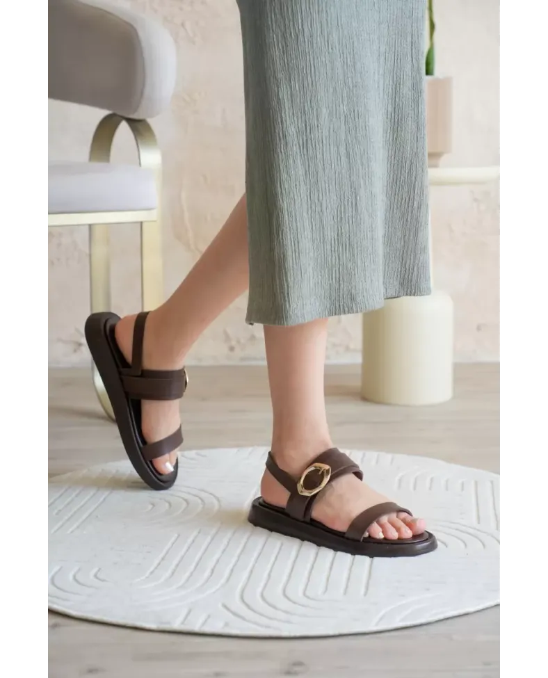 Kadın Acı Kahve 2cm Topuk Boyu Yazlık Rahat Sandalet TR27MY05C