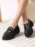 Kadın Siyah Cilt 6cm Topuklu Loafer TR17MS01C