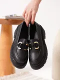 Kadın Siyah Cilt 6cm Topuklu Loafer TR17MS01C
