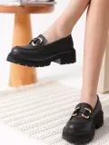 Kadın Siyah Cilt 6cm Topuklu Loafer TR17MS01C