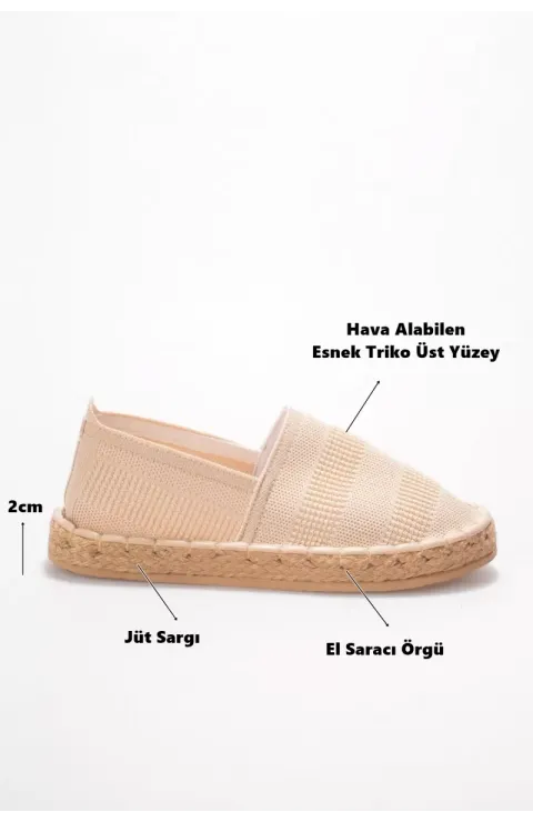 Kadın Bej Triko Jüt Sargı El Yapımı Espadril TR44MY01C