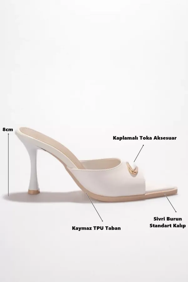 Kadın Beyaz Rugan Sivri Burun 8cm İnce Topuklu Abiye Terlik TR42MY01B