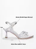 Kadın Gümüş Metalik Rugan 7cm İnce Topuklu Abiye Ayakkabı TR45MY01B