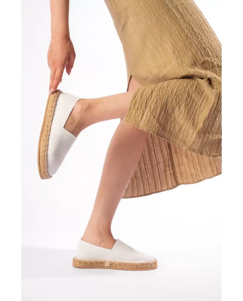 Kadın Beyaz Triko Jüt Sargı El Yapımı Espadril TR44MY01B
