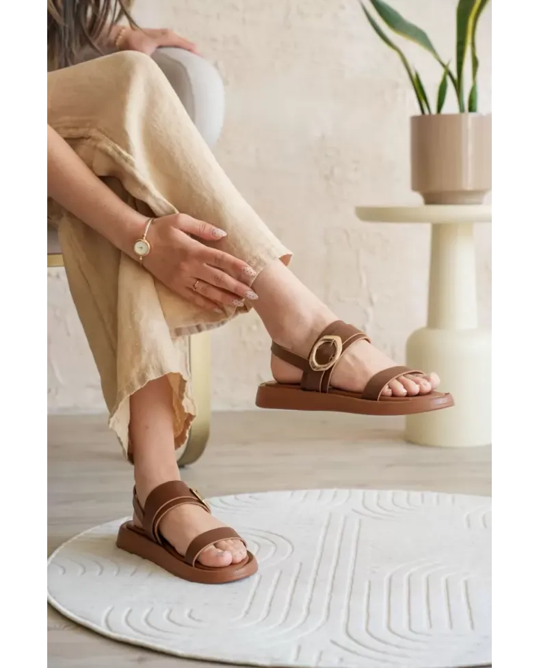 Kadın Taba 2cm Topuk Boyu Yazlık Rahat Sandalet TR27MY05B