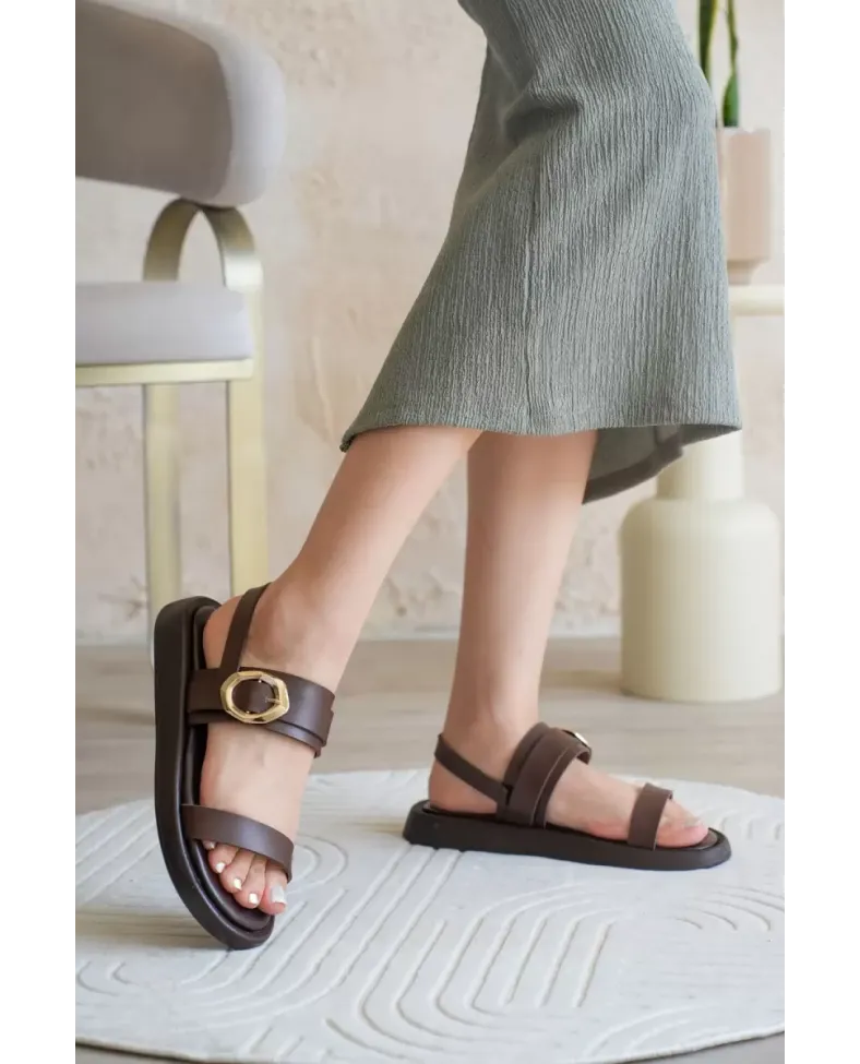 Kadın Acı Kahve 2cm Topuk Boyu Yazlık Rahat Sandalet TR27MY05C