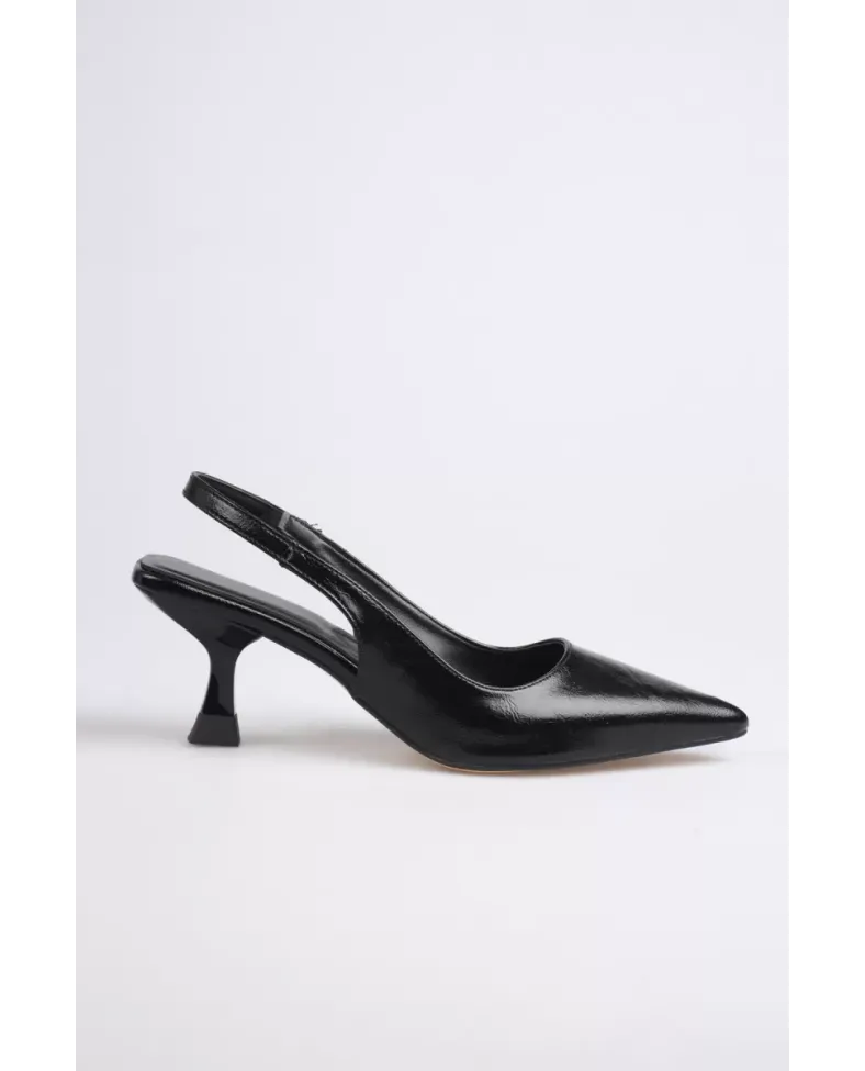 Kadın Siyah Kırışık Rugan Topuklu Ayakkabı TR08MS08C