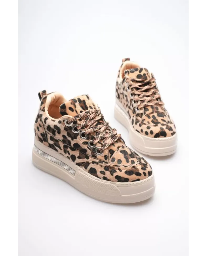 Kadın 8cm Boy Uzatan Gizli Topuklu Leopar Spor Ayakkabı TR04MS01E