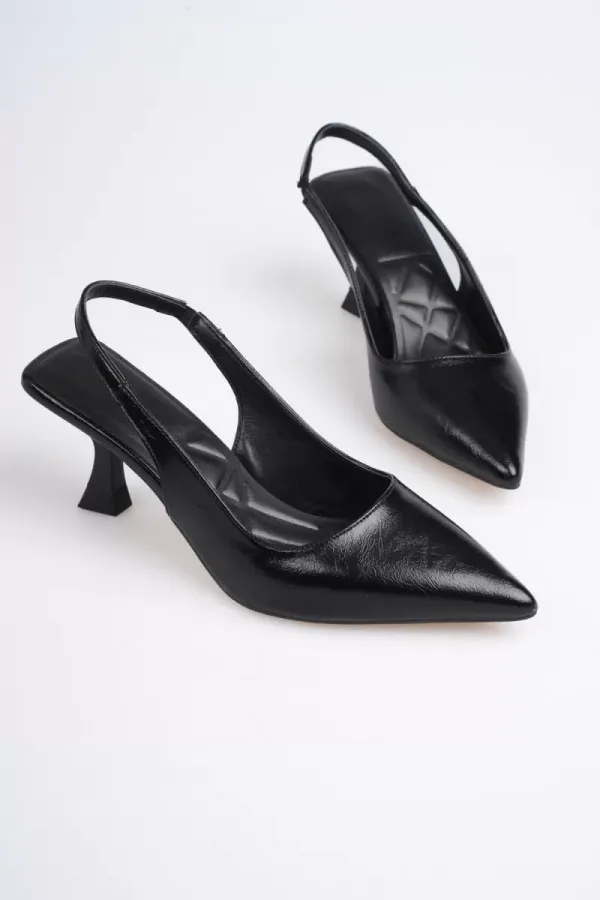 Kadın Siyah Kırışık Rugan Topuklu Ayakkabı TR08MS08C