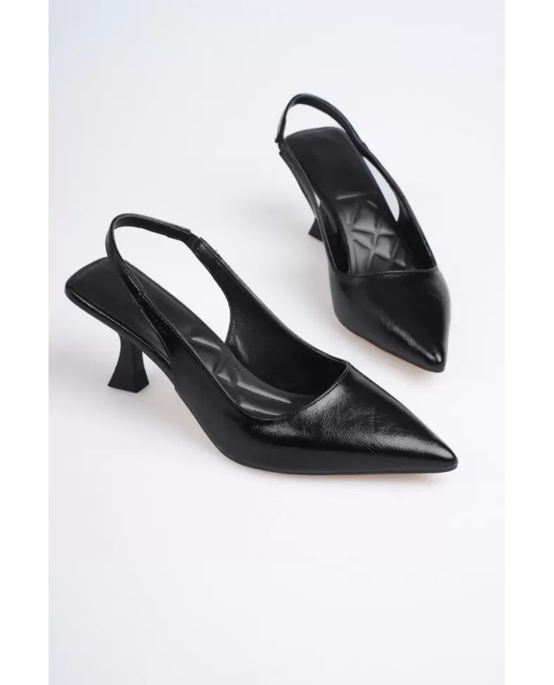 Kadın Siyah Kırışık Rugan Topuklu Ayakkabı TR08MS08C