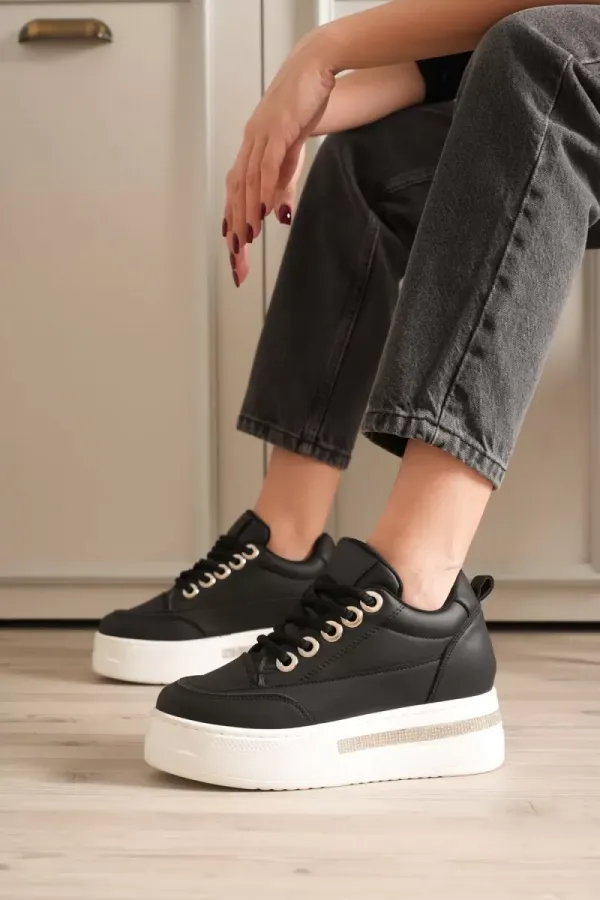 Siyah Kadın Gizli Topuklu Sneaker TR04MS01A