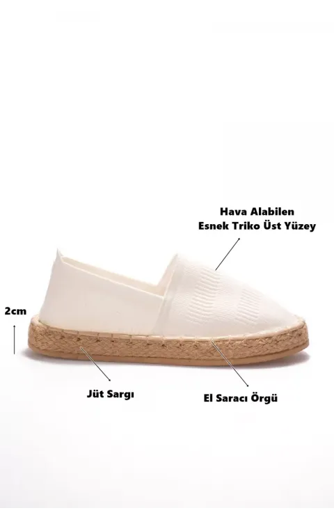 Kadın Beyaz Triko Jüt Sargı El Yapımı Espadril TR44MY01B