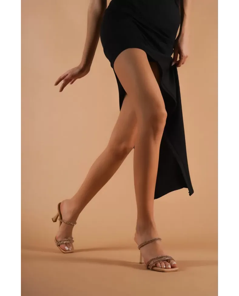 Nude Taşlı İnce Bantlı Kadın Topuklu Terlik BY20MY01D