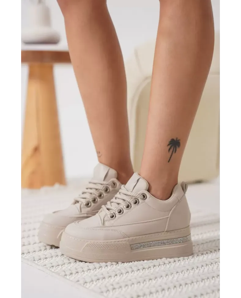Kadın Bej Gizli Topuklu Sneaker TR04MS01C